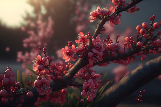 Red plum tree Blossoms AIGenerated