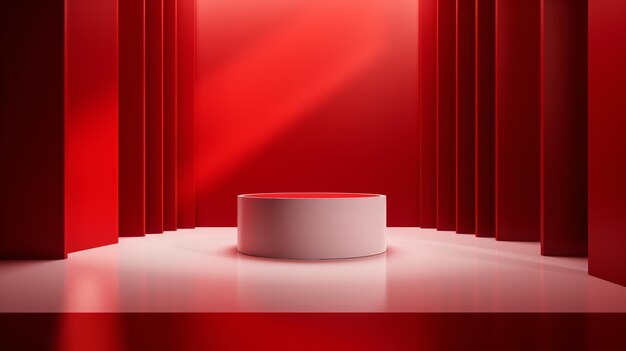 A red podium is in a red room with beautiful light and shadow abstract backdrop Generative AI