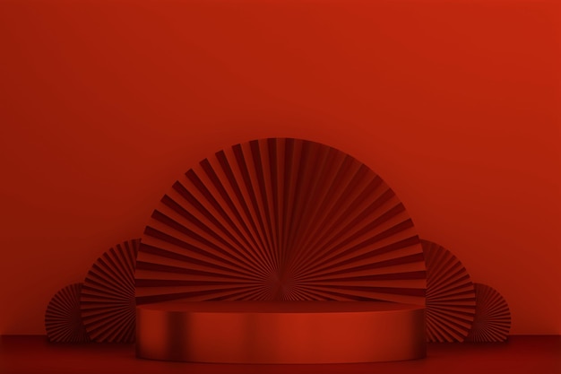 Red Podium for product display minimal geometric design3D rendering