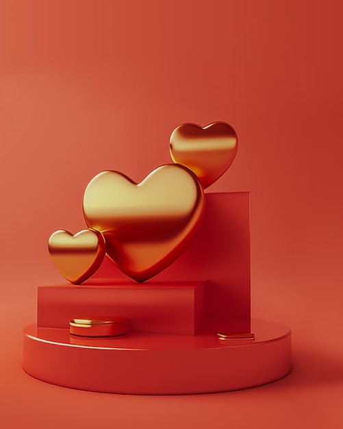 Red Podium with gold Hearts. Podium product presentation