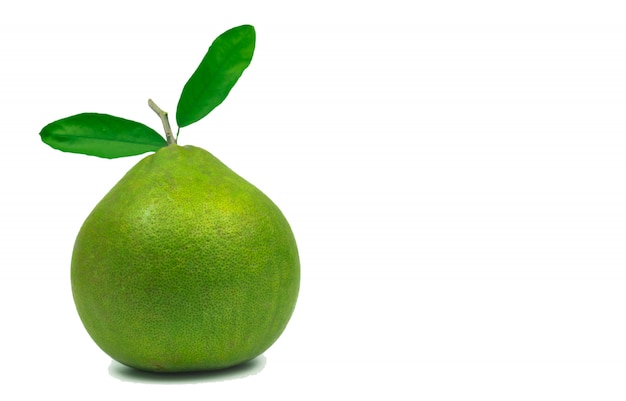 Red pomelo with leaves isolated on white background with clipping path