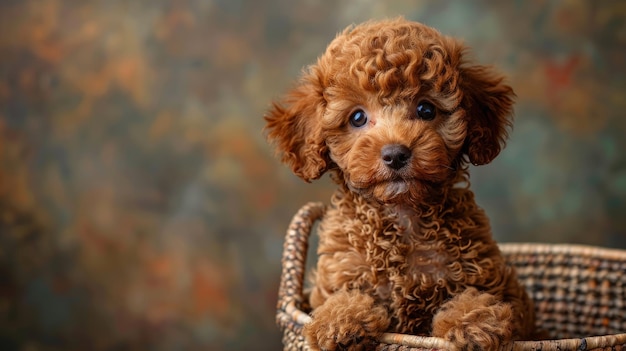 Photo red poodle puppy sitting in a basket