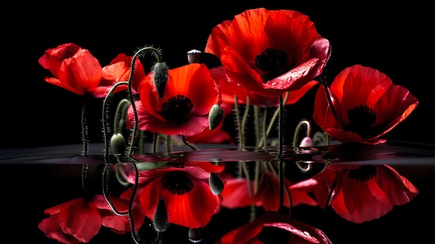 Red poppies as a symbol of memory for the fallen in the war VEDay World War remembrance day Generative AI illustration