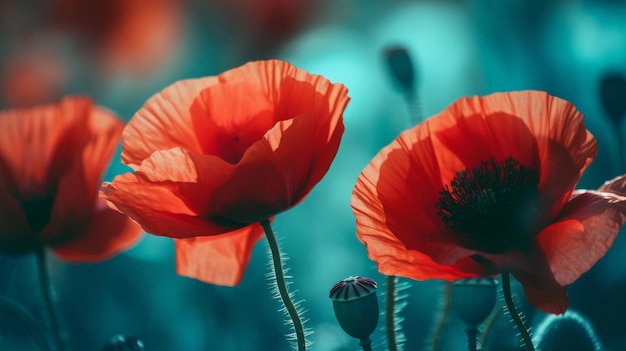 Red poppies background Illustration AI GenerativexA