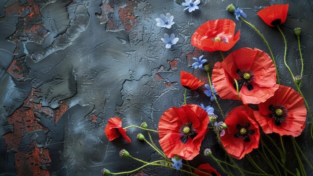 Red poppies on a granite slab Design for Memorial Day