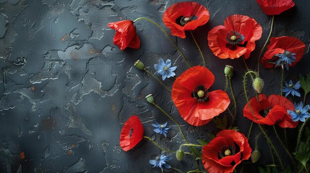 Red poppies on a granite slab Design for Memorial Day