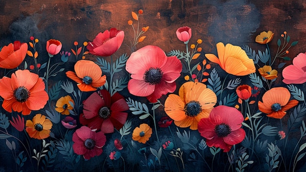 Red poppies on grunge background Floral design