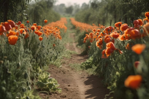 Red poppy field generative ai