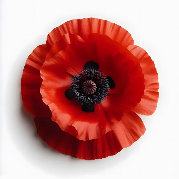 Photo a red poppy flower on white background with copy space