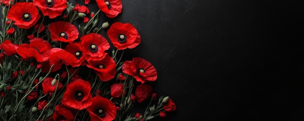 Red Poppy Flowers on Black Background for Military Day