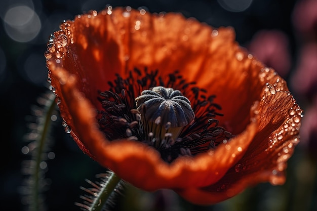 A red poppy with the word poppy on it