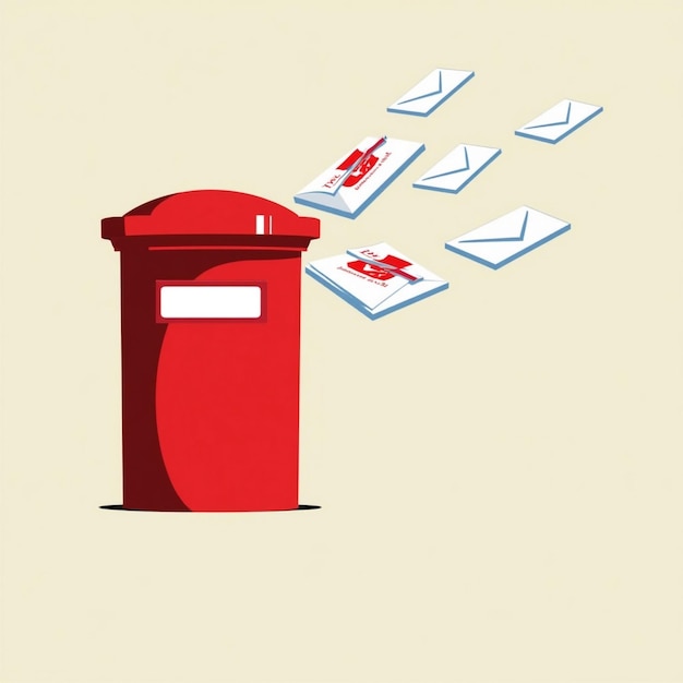 Red post box with letters that say World post day concept template for background banner card poster