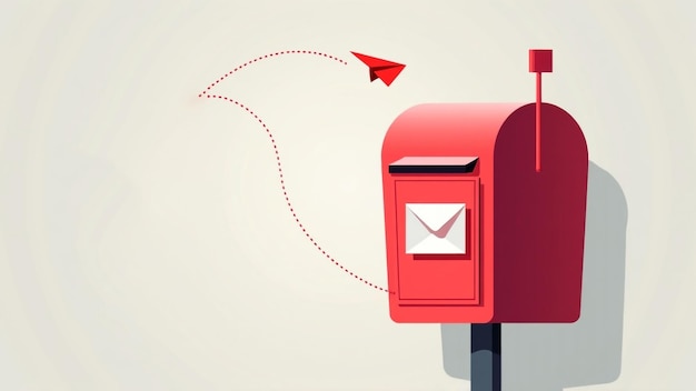 Red post box with paper airplane icon on World post day concept for background banner card poster