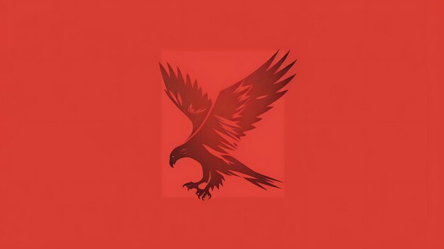 a red poster with a bird flying in the sky