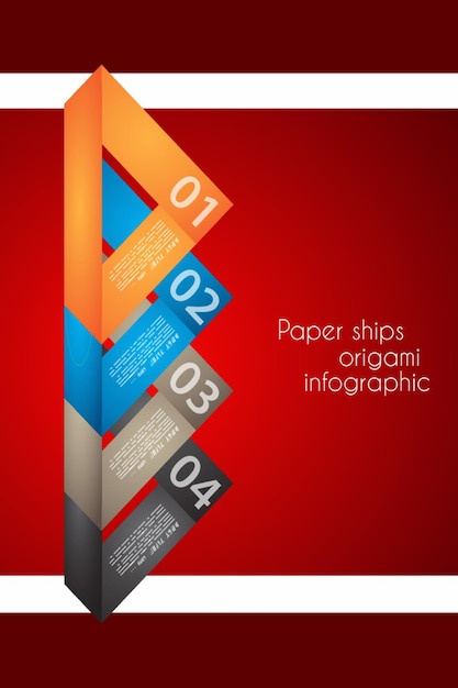 a red poster with a paper ship on it