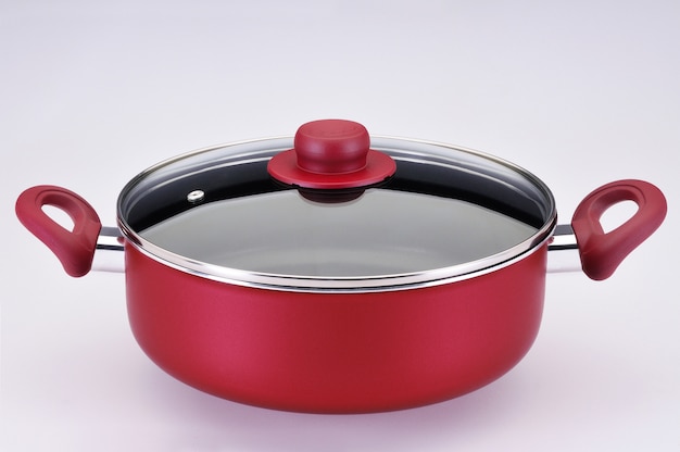 Red pot with glass lid