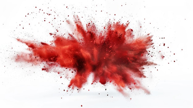 Red powder explosion on white background