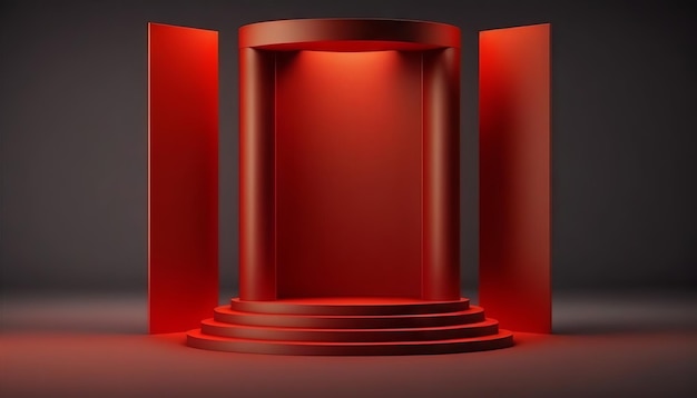 Red product background stand or podium pedestal on empty display with blank backdrops Generative ai