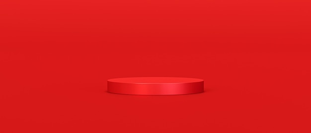 Red product background stand or podium pedestal on empty display with blank backdrops.