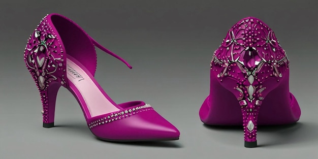 A red and purple high heel shoe