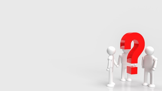 The red question and figure on white background 3d rendering