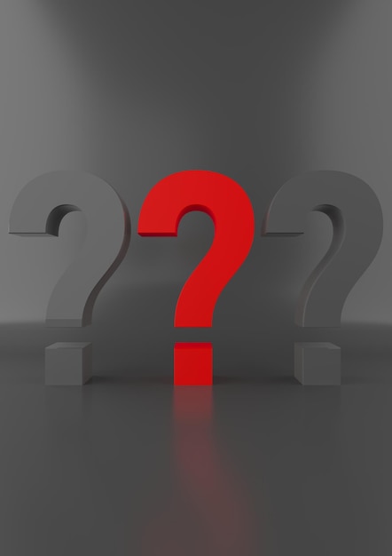 A red question mark is in front of a grey background.