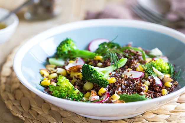 Red Quinoa with corn and broccoli salad by vinaigrette