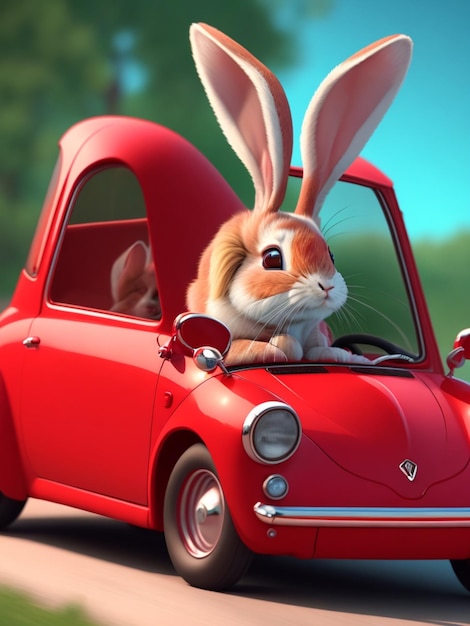 A red rabbit drive car illustration