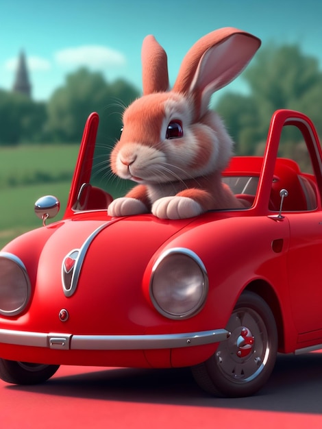 A red rabbit drive car illustration