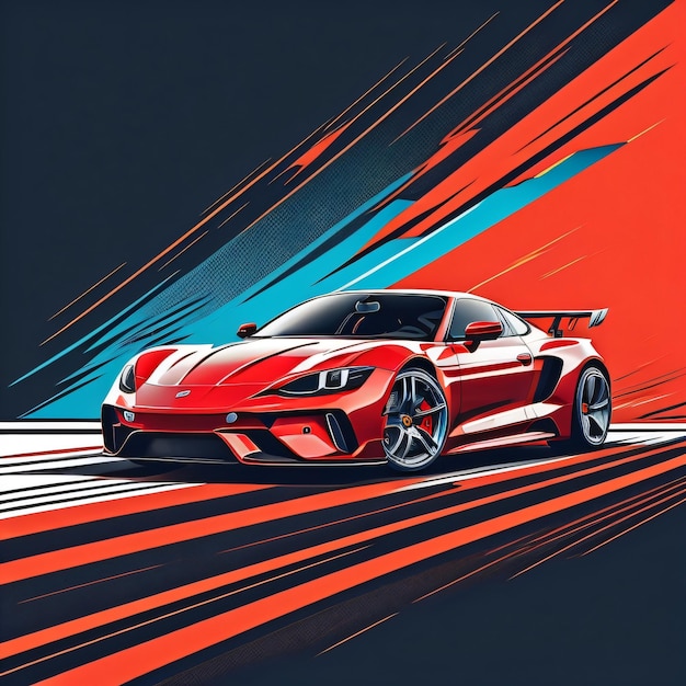 Red racing car with red and blue line background