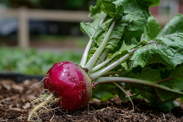 Red radish with roots underground