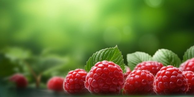 Red Raspberry organic fruit copy space background generative AI