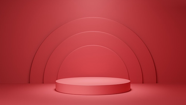 Red realistic 3d background with cylinder podium Abstract minimal scene mockup products display