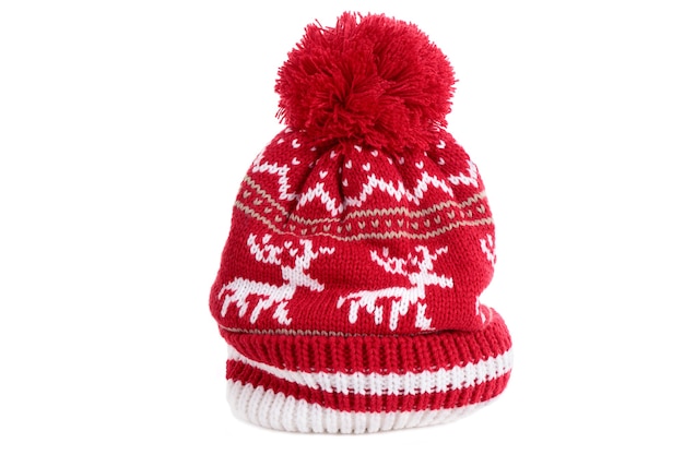 Red reindeer winter bobble ski hat