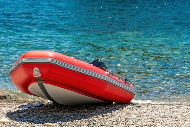 Red rescue inflatable boat