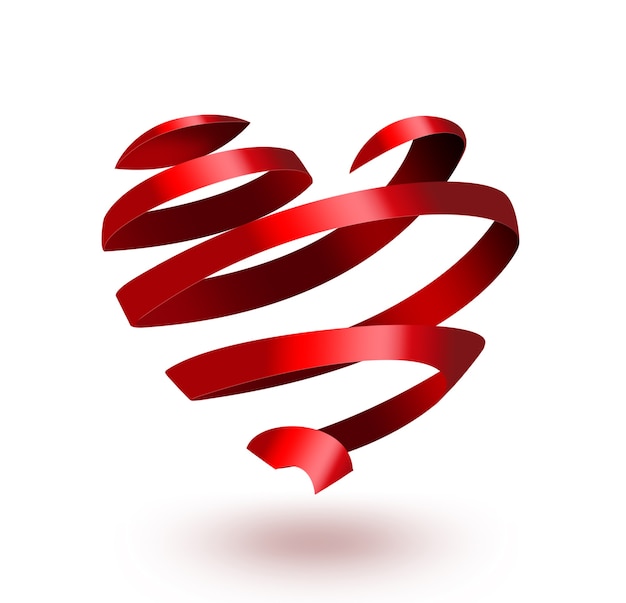 Red ribbon as heart on a white background