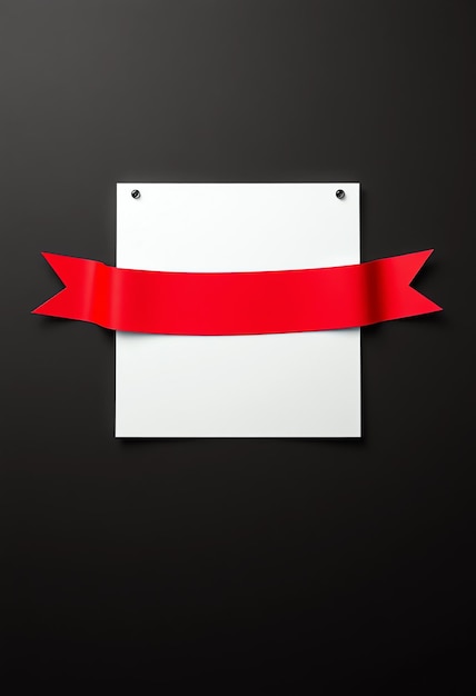 Photo red ribbon and blank white poster sign for copy space mockup