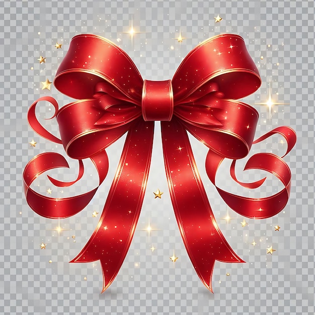 Red ribbon bow isolated on transparent Whait background 1