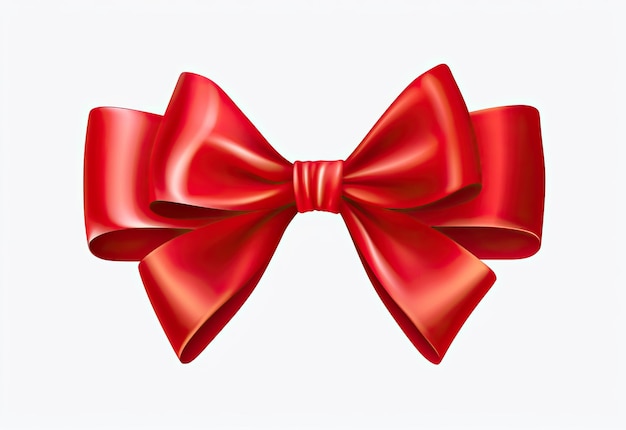 red ribbon and bow isolated on a white background in the style of realistic details extruded