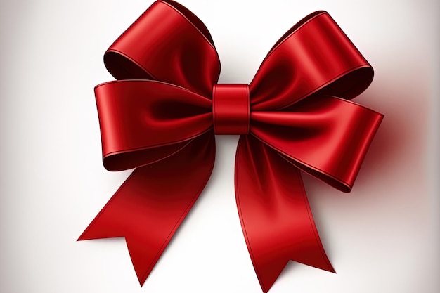 Red ribbon bow with clipping path isolated on white backdrop