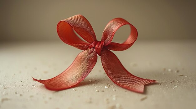 Photo red ribbon bow with minimalistic design perfect for gift wrapping holiday decorations and festive celebrations