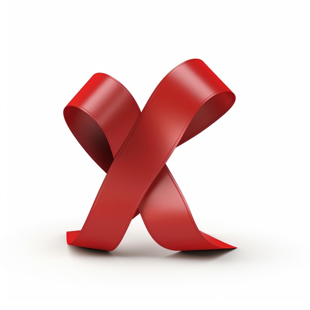 A red ribbon is in front of a white background.