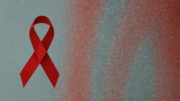 a red ribbon is on a gray background