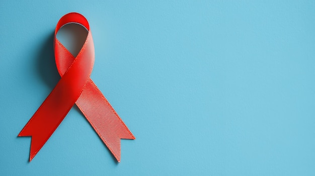 Red ribbon on light blue background