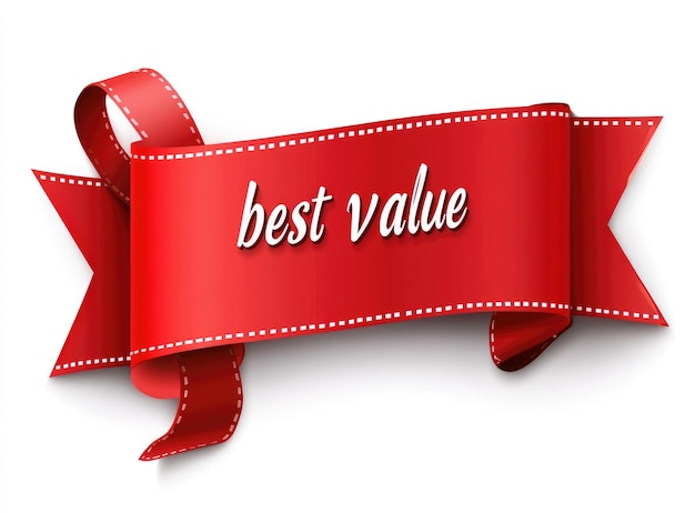 Photo red ribbon with best value text for promotions and discounts