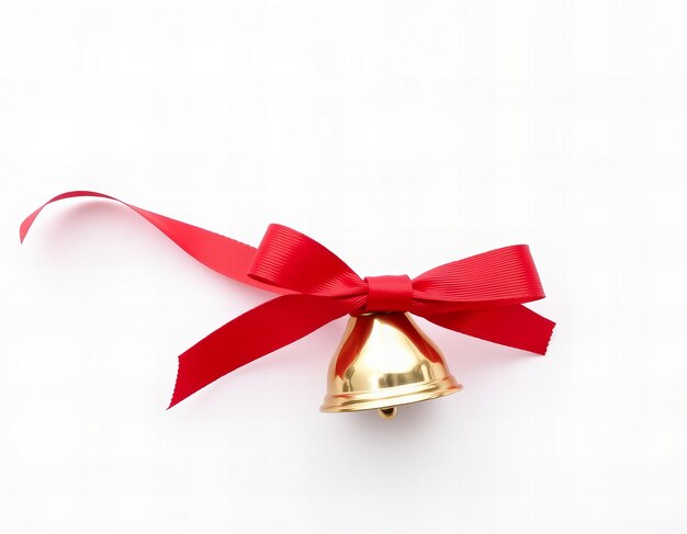 Photo a red ribbon with a gold bell on it