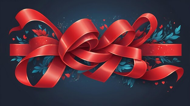 Photo a red ribbon with a pattern of flowers on it