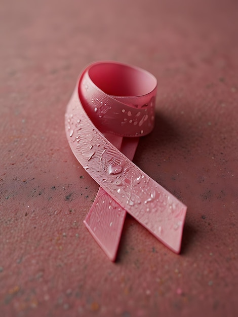 Photo a red ribbon with water drops on it is placed on a concrete surface