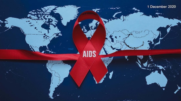 a red ribbon with the word aids on it