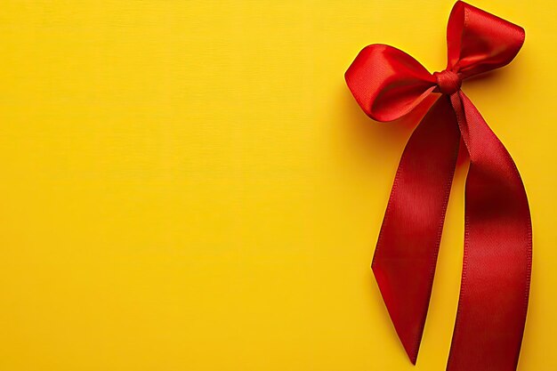 Photo red ribbon on yellow background